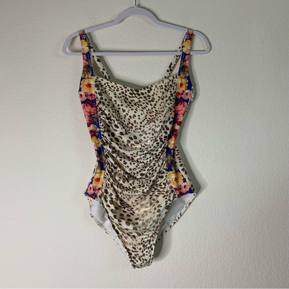 Johnny was California oskana animal print/ floral one piece swimsuit XL